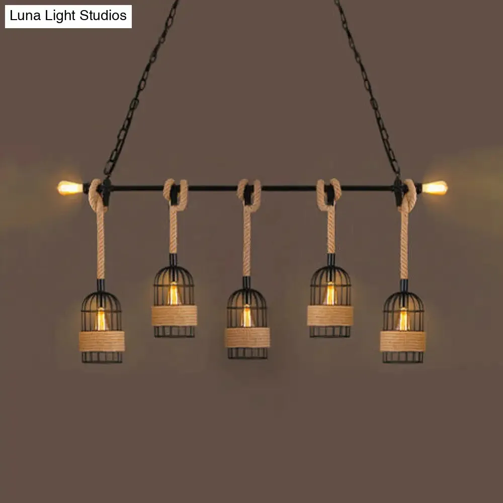 Industrial Birdcage Pendant Lighting with Natural Rope - 3/5 Bulbs, Black - Ideal for Restaurants and Lofts"

Note: The revised title has been shortened while still incorporating relevant keywords for SEO optimization.