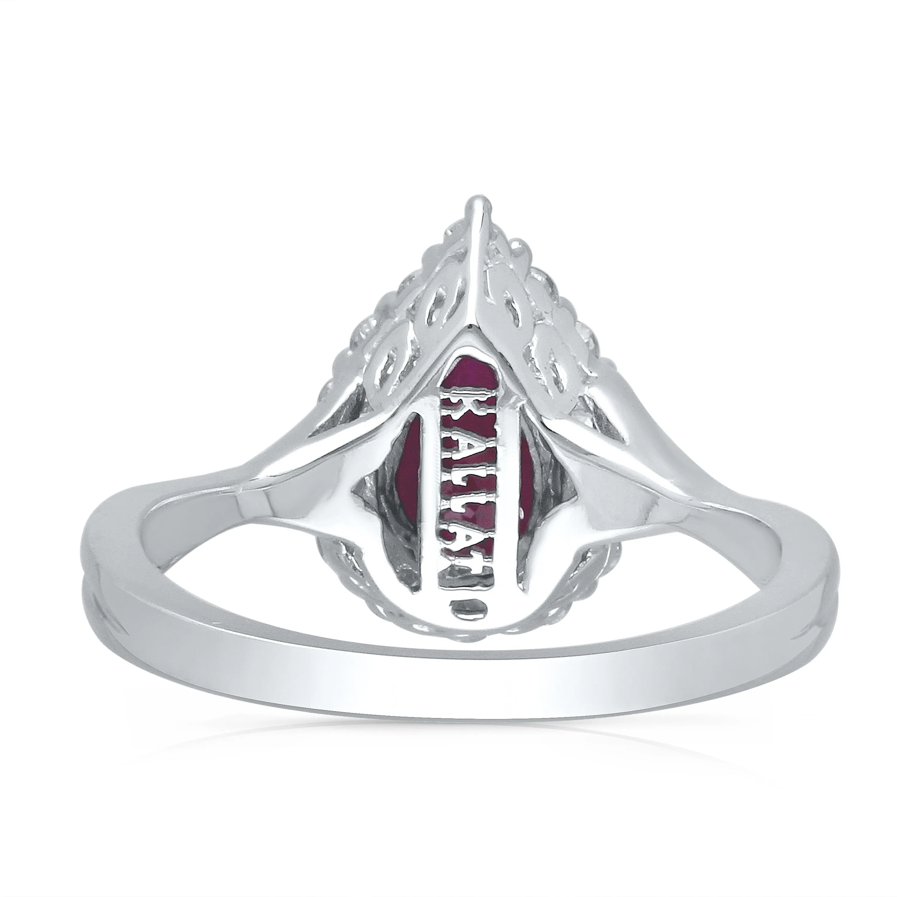 Kallati Heirloom Pear Shaped Ruby & Diamond Ring in 14K White Gold