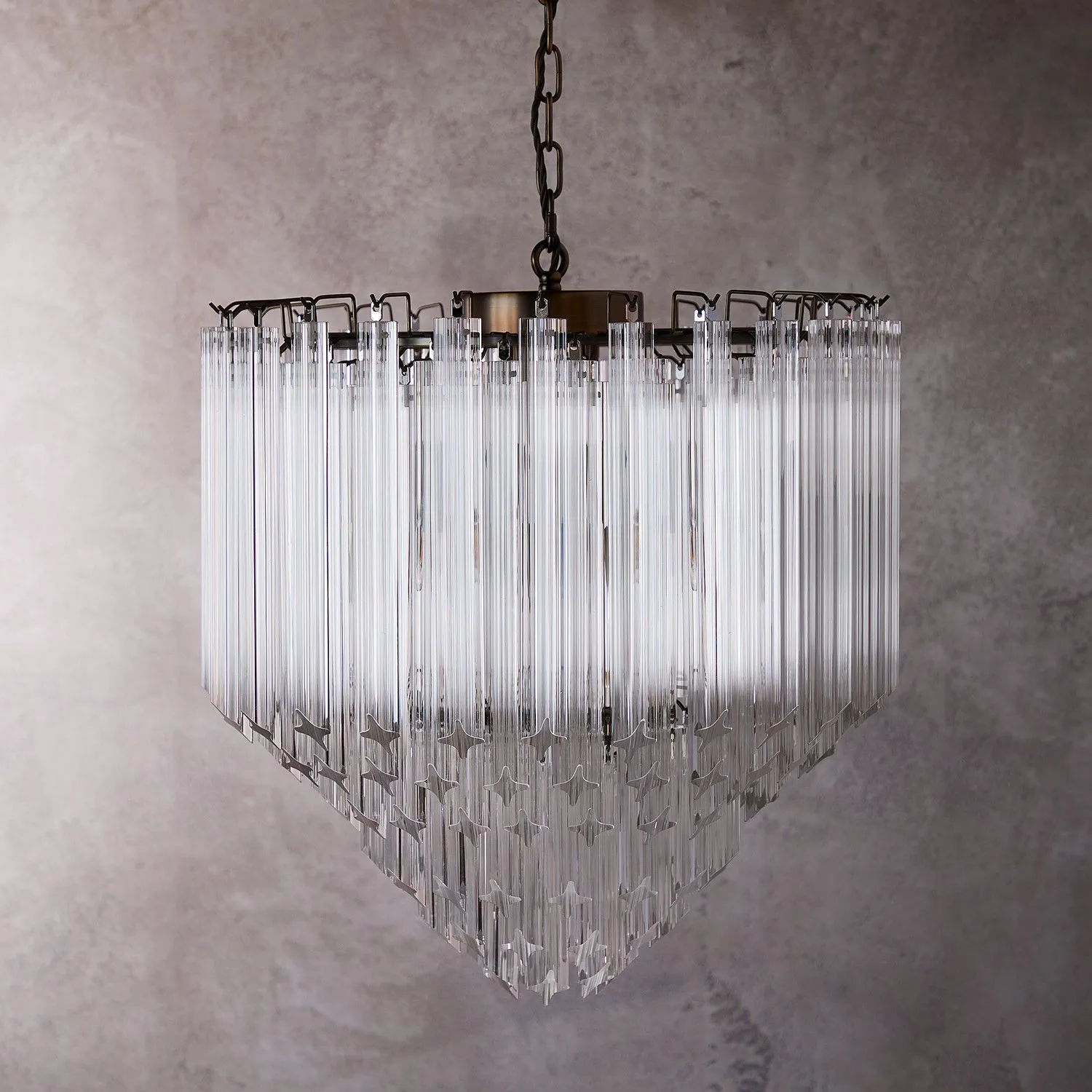 Larger Leonardo chandelier with four cornered glass drops