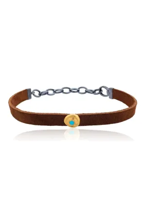 Lika Behar 24KYG & Suede Rondette Turquoise Choker