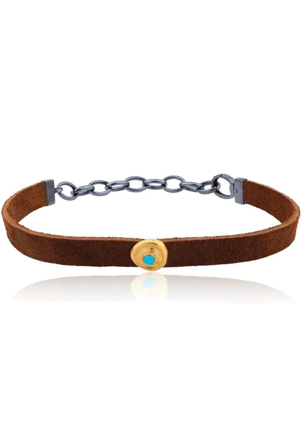 Lika Behar 24KYG & Suede Rondette Turquoise Choker