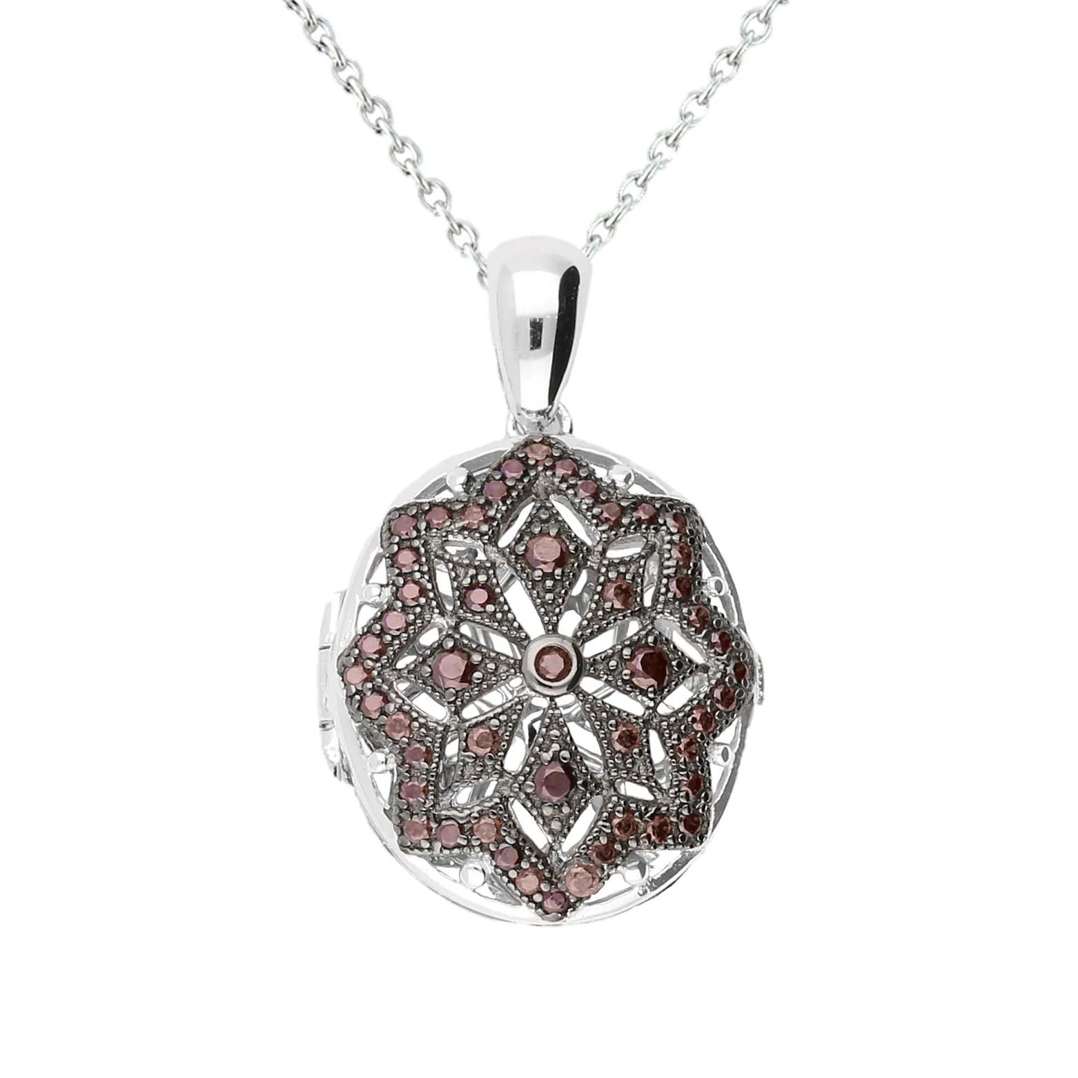 Lola Locket Silver Tilda locket with black/red cubic zirconia stones