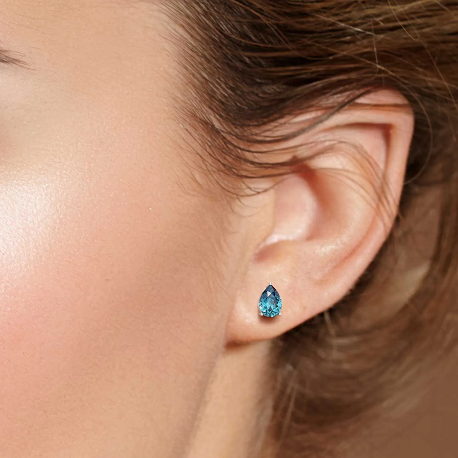 London Blue Topaz Pear Cut Stud Earrings in Sterling Silver - Irosk Australia ®