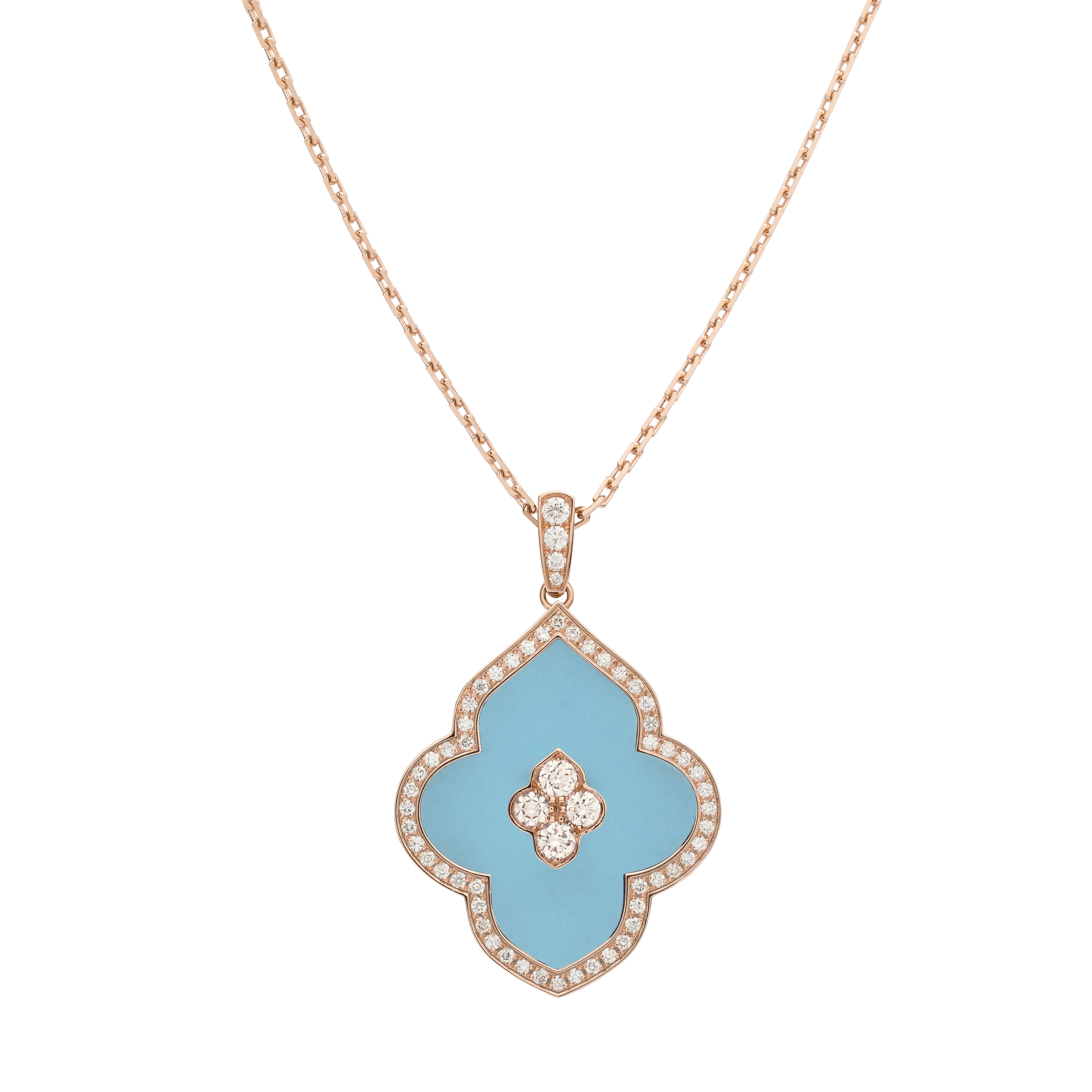 LUCE COLOUR - PENDANT SEMI PAVE ROSE GOLD TURQUOISE & 4 DIAMONDS L