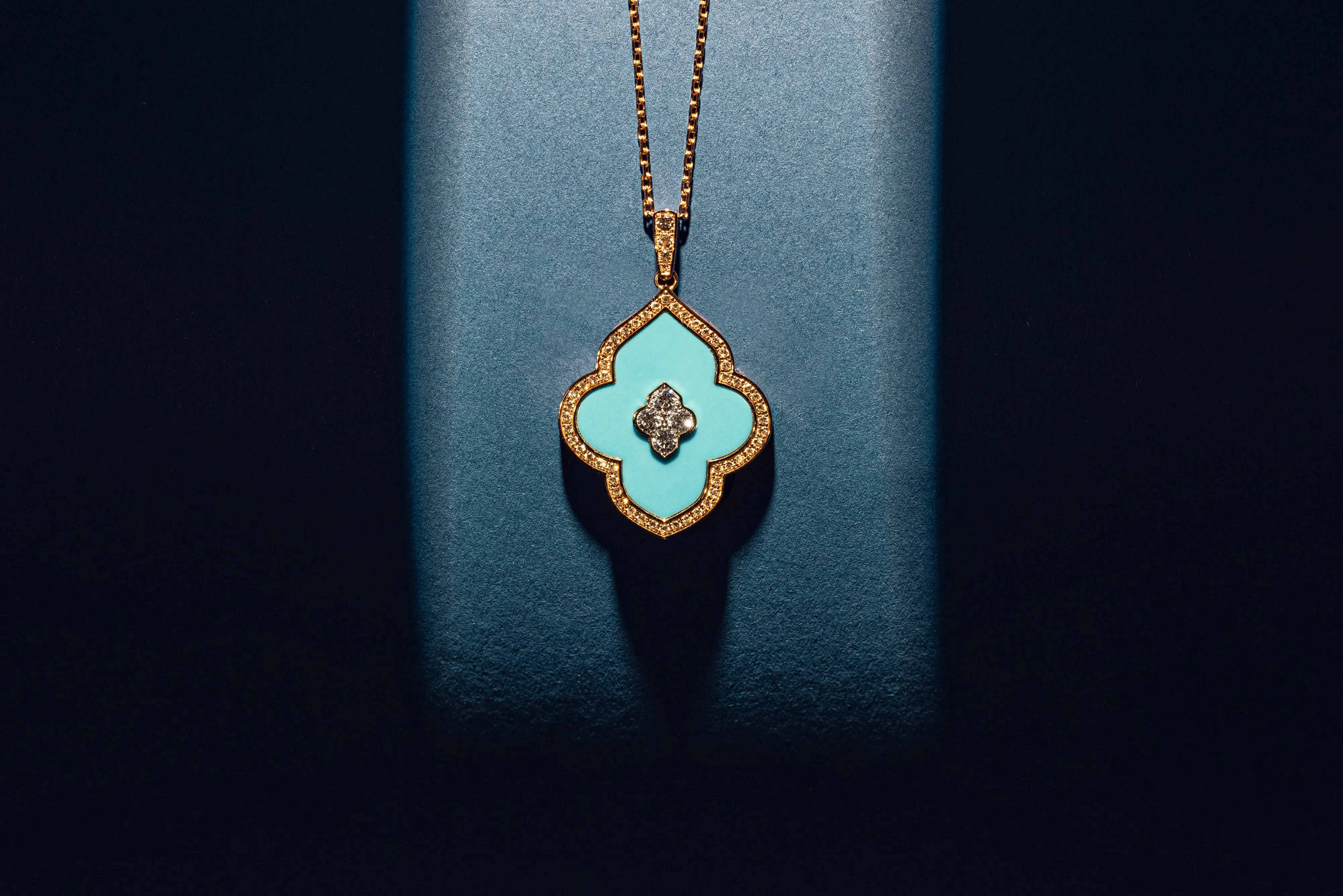 LUCE COLOUR - PENDANT SEMI PAVE ROSE GOLD TURQUOISE & 4 DIAMONDS L