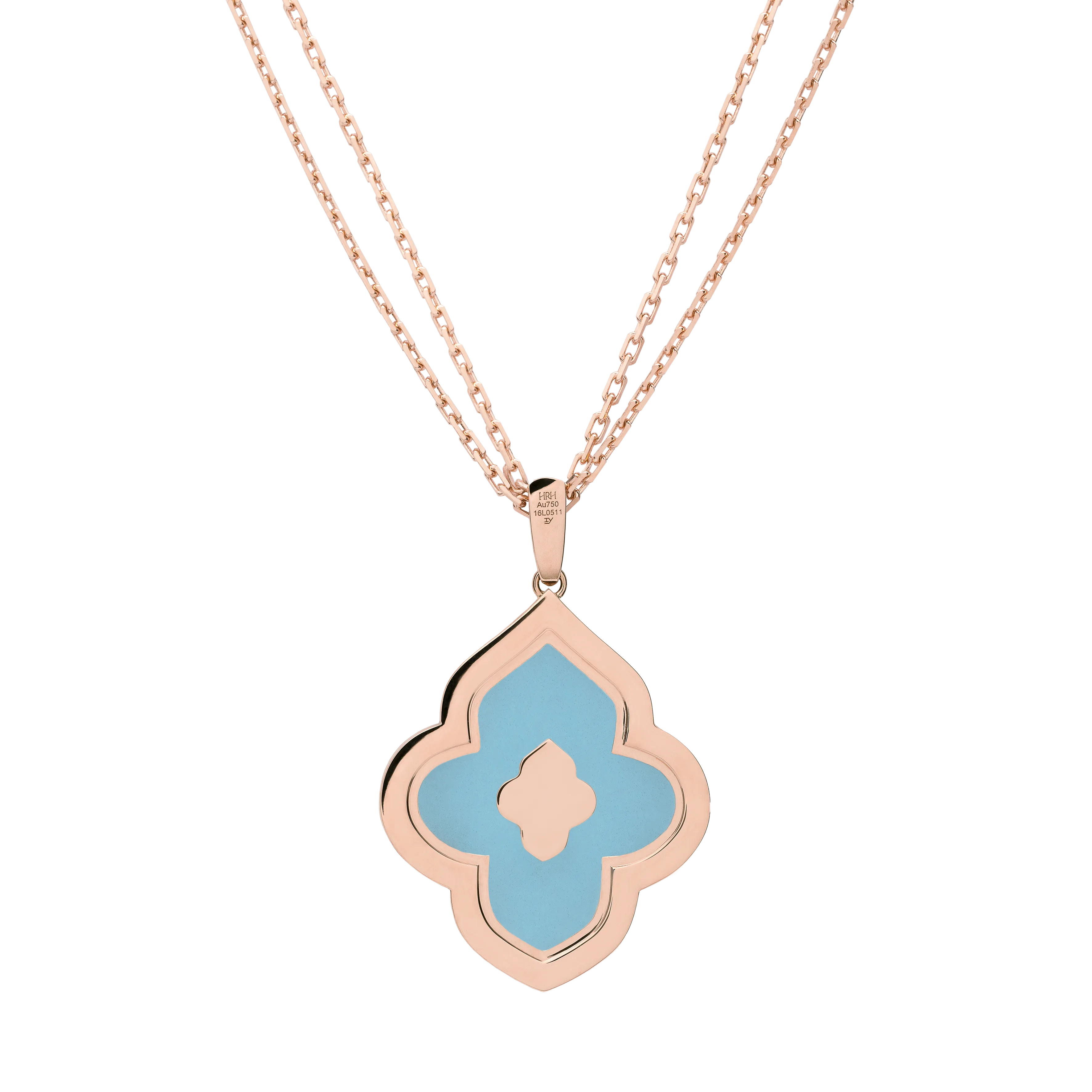 LUCE COLOUR - PENDANT SEMI PAVE ROSE GOLD TURQUOISE & 4 DIAMONDS L