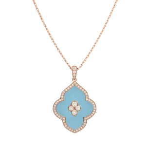 LUCE COLOUR - PENDANT SEMI PAVE ROSE GOLD TURQUOISE & 4 DIAMONDS L