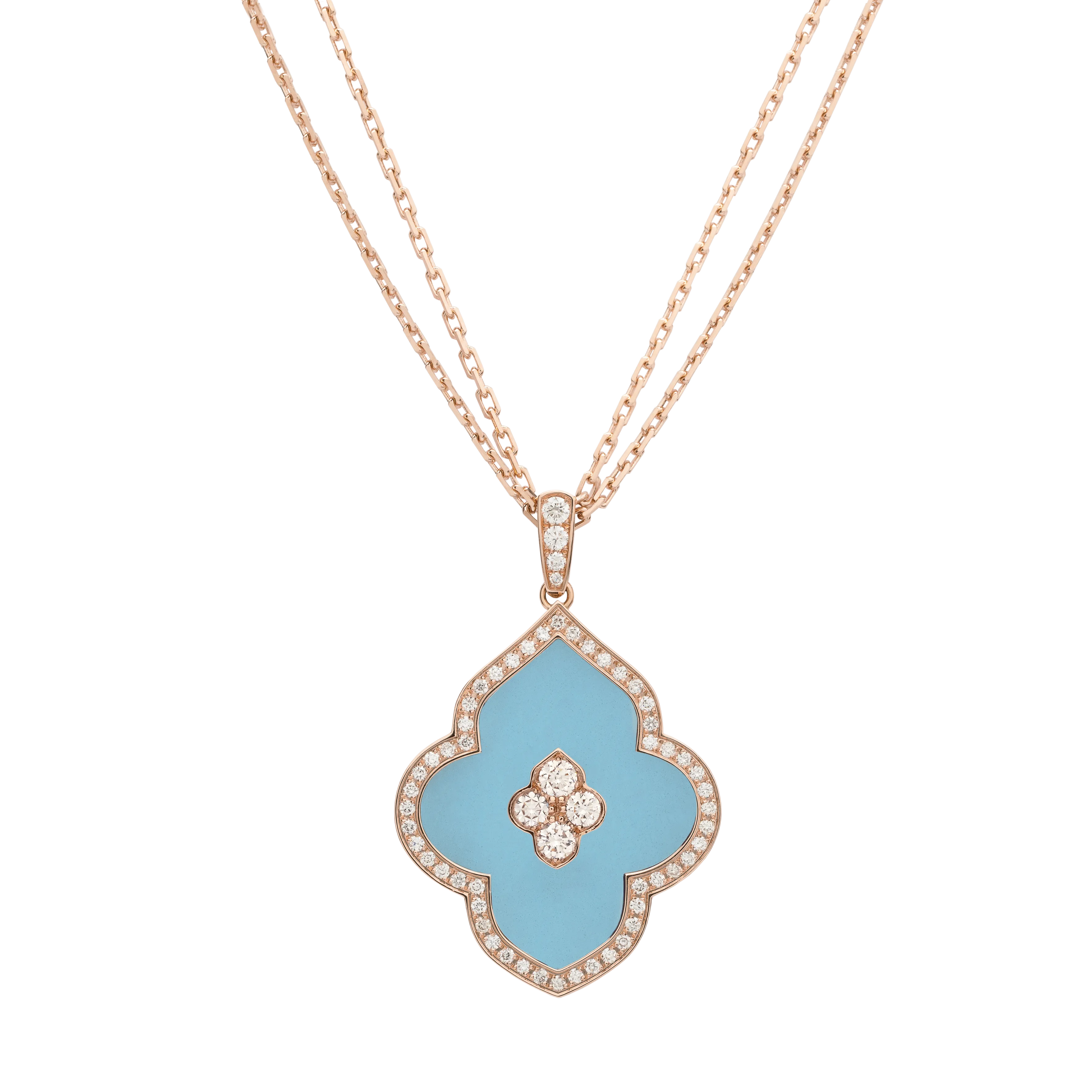 LUCE COLOUR - PENDANT SEMI PAVE ROSE GOLD TURQUOISE & 4 DIAMONDS L