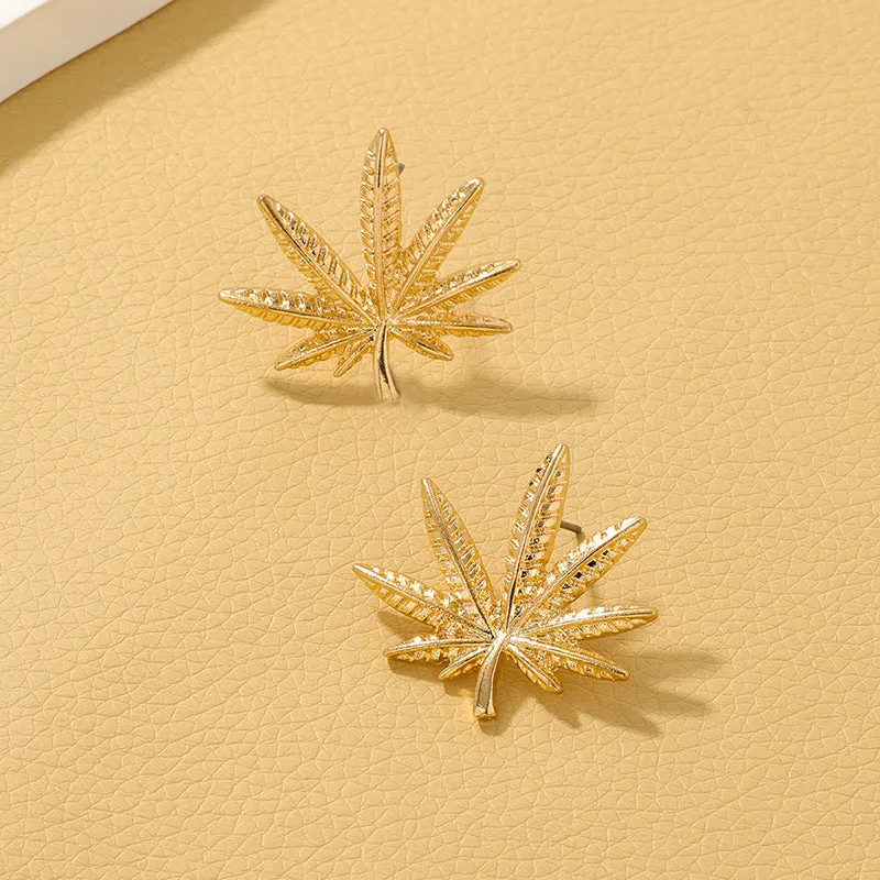 Maple Leaf Textured High-End Earrings with Retro Charm