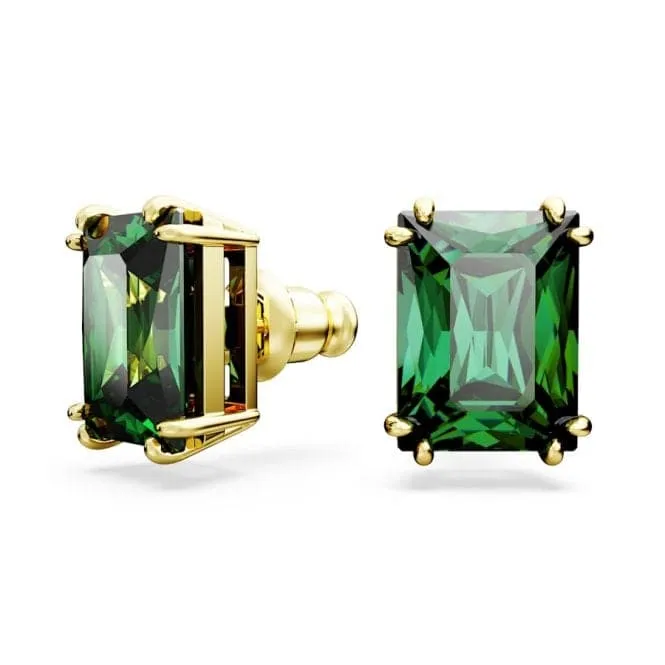 Matrix Green Gold-tone Plated Rectangular Cut Stud Earrings 5677142