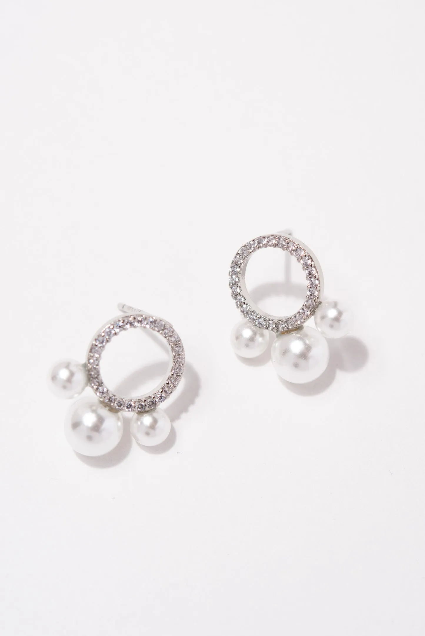 Melanie CZ Brass with Pearl Stud Earrings - Silver