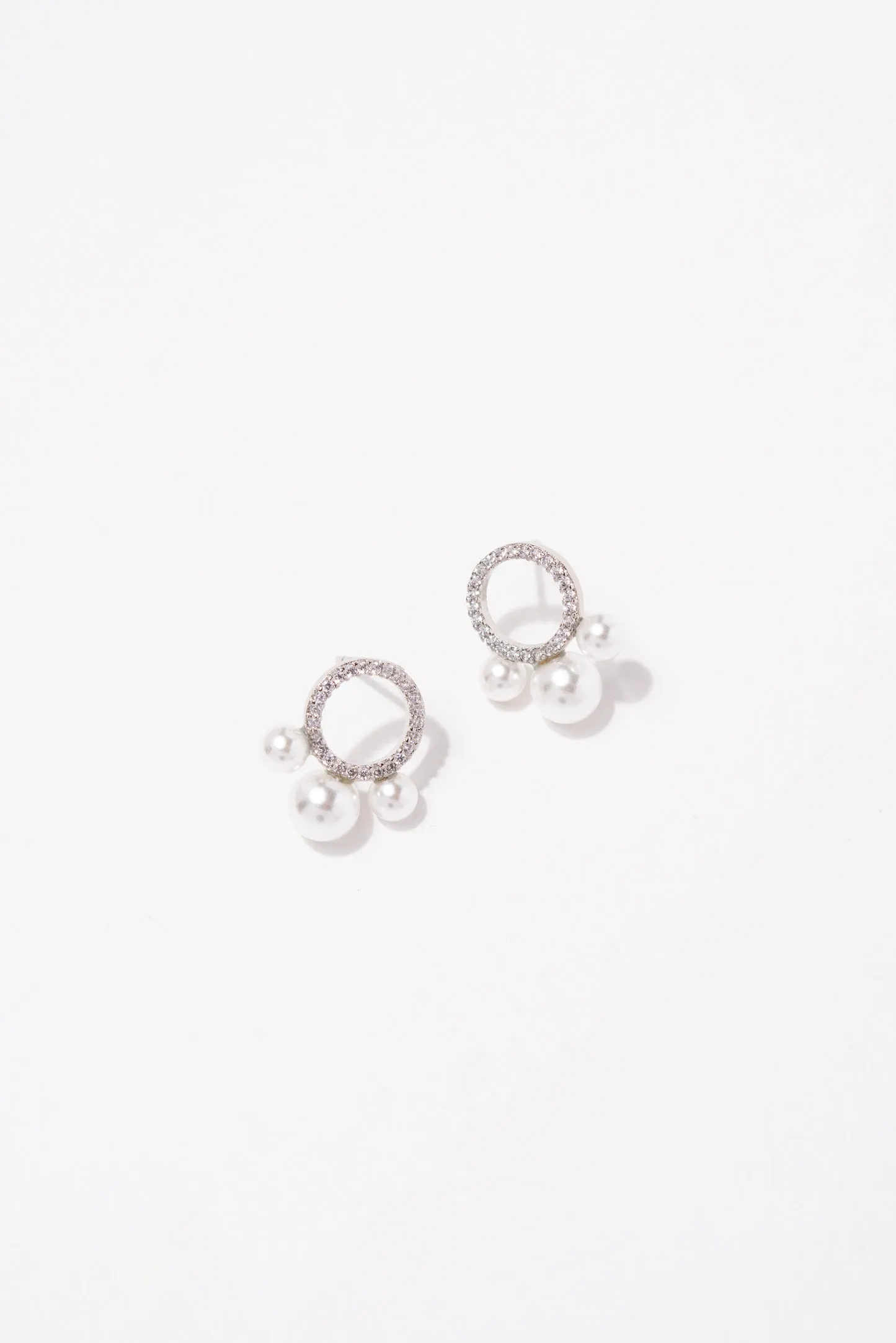 Melanie CZ Brass with Pearl Stud Earrings - Silver