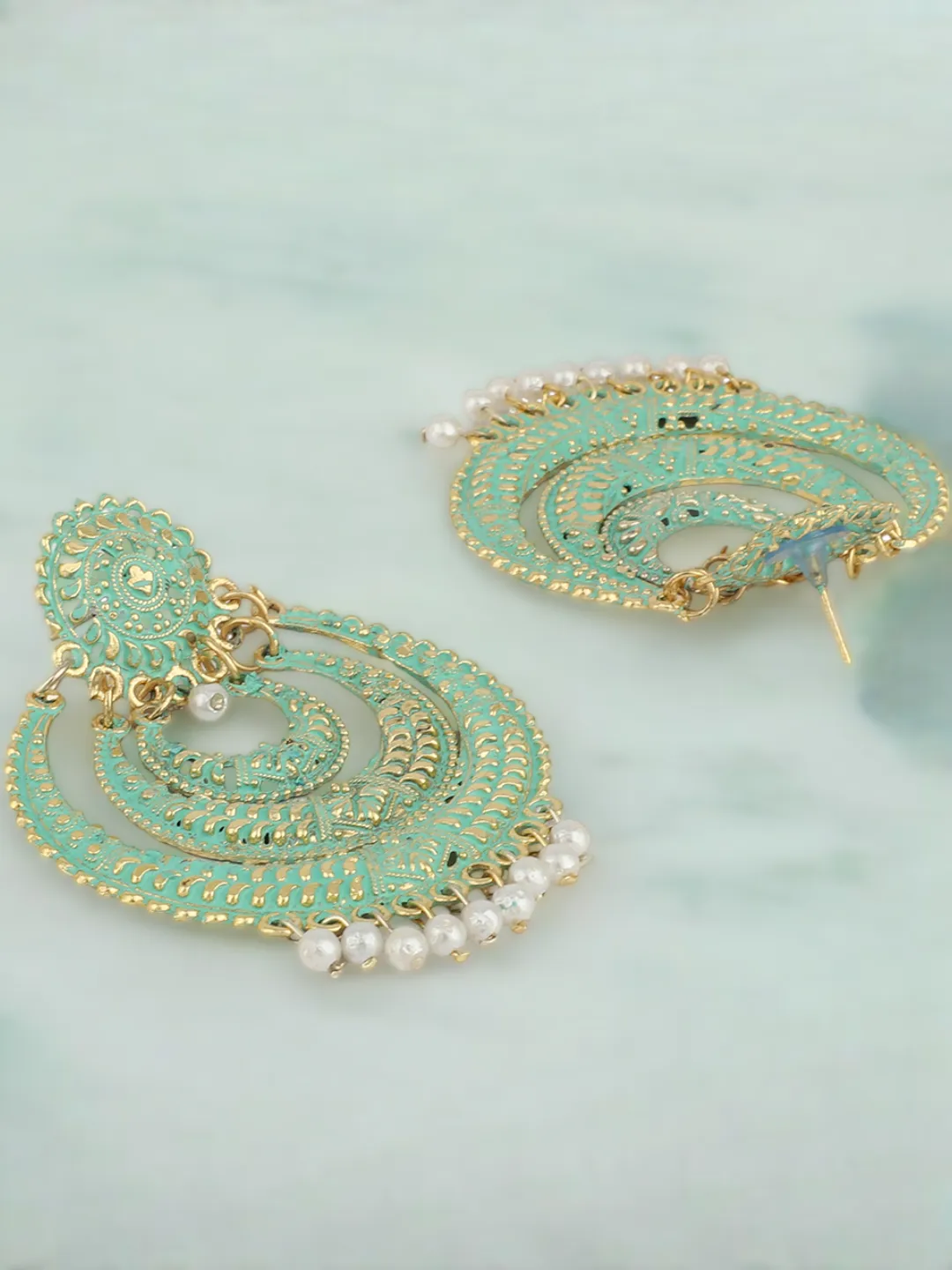 Mint AD Indian Chandbali Earrings Set, Bollywood Bridal CZ Jewellery