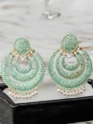 Mint AD Indian Chandbali Earrings Set, Bollywood Bridal CZ Jewellery