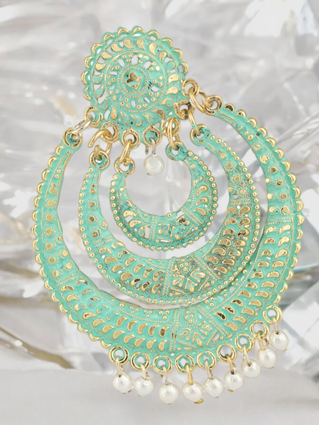 Mint AD Indian Chandbali Earrings Set, Bollywood Bridal CZ Jewellery