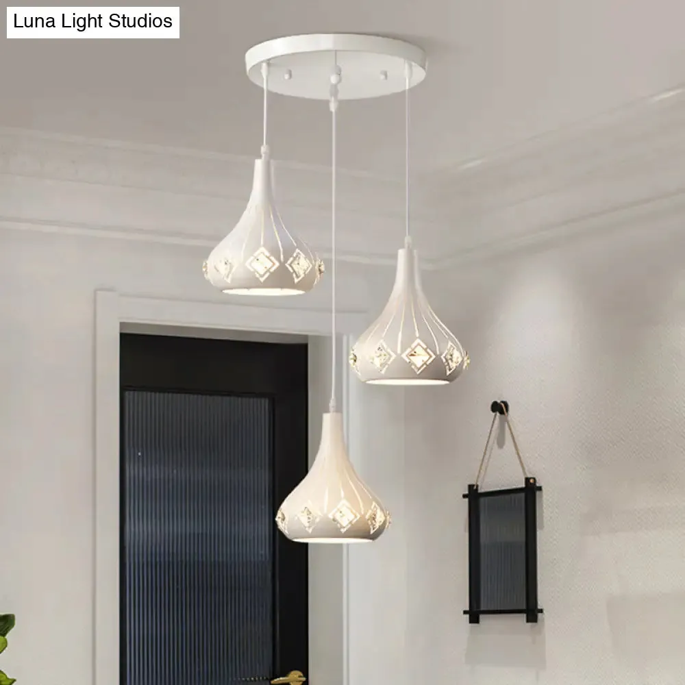 Modern Metal Urn Pendant Light with Crystal Accent - White, 3-Bulb Ceiling Lamp for Restaurants