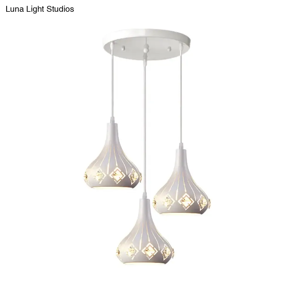 Modern Metal Urn Pendant Light with Crystal Accent - White, 3-Bulb Ceiling Lamp for Restaurants