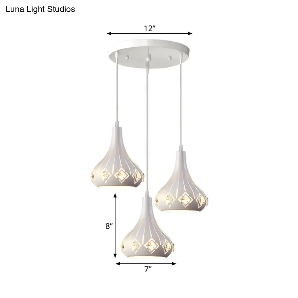 Modern Metal Urn Pendant Light with Crystal Accent - White, 3-Bulb Ceiling Lamp for Restaurants