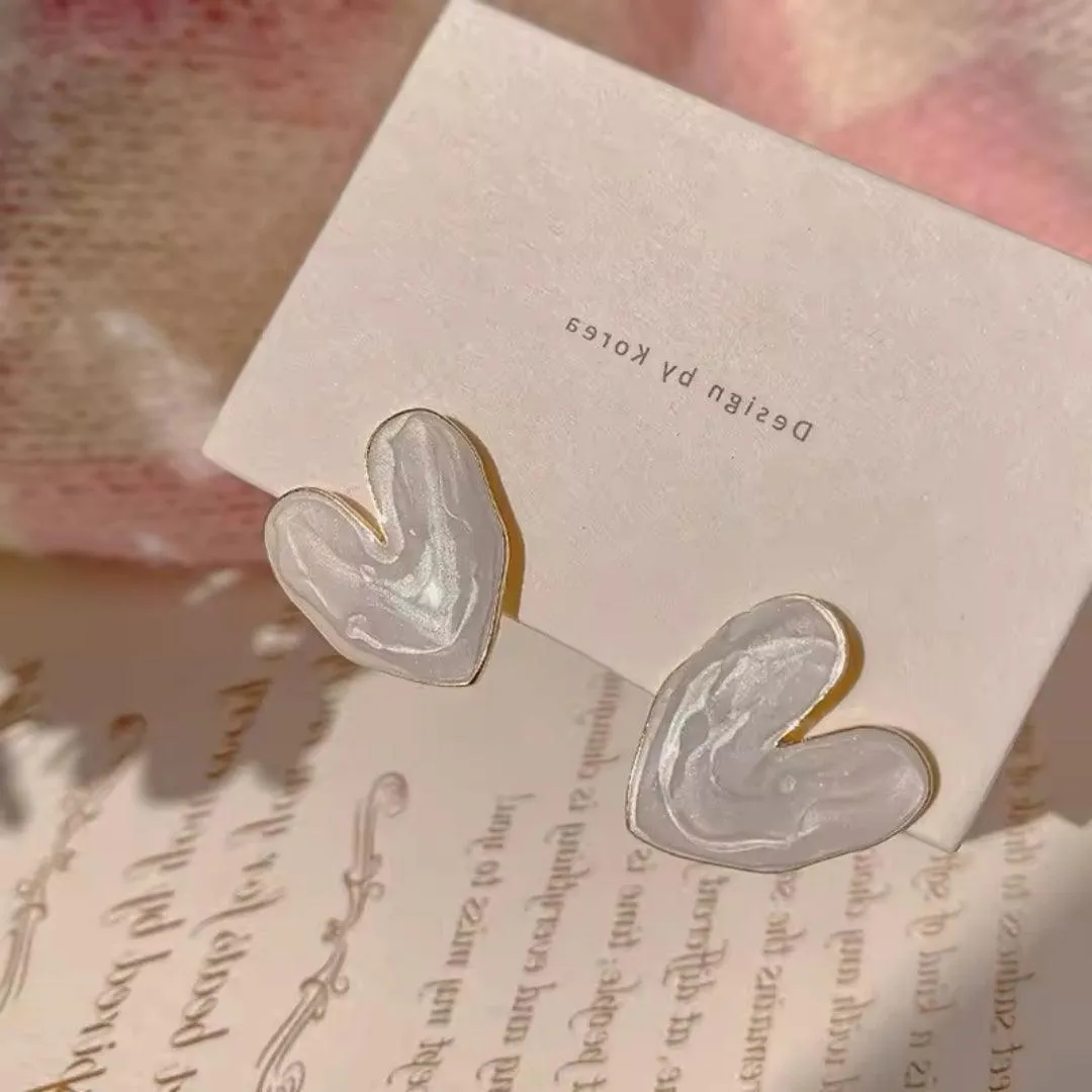 Mother-of-Pearl Heart Stud Earrings