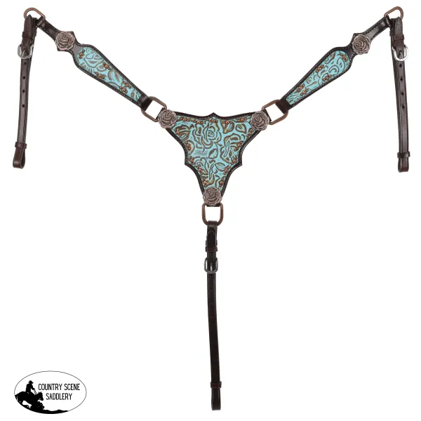 New! Showman Limited Edition Teal Rose One Ear Headstall and Breastcollar Set