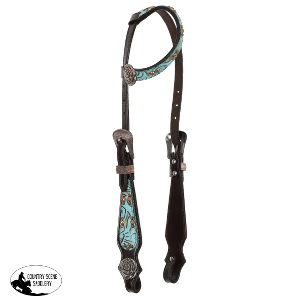 New! Showman Limited Edition Teal Rose One Ear Headstall and Breastcollar Set