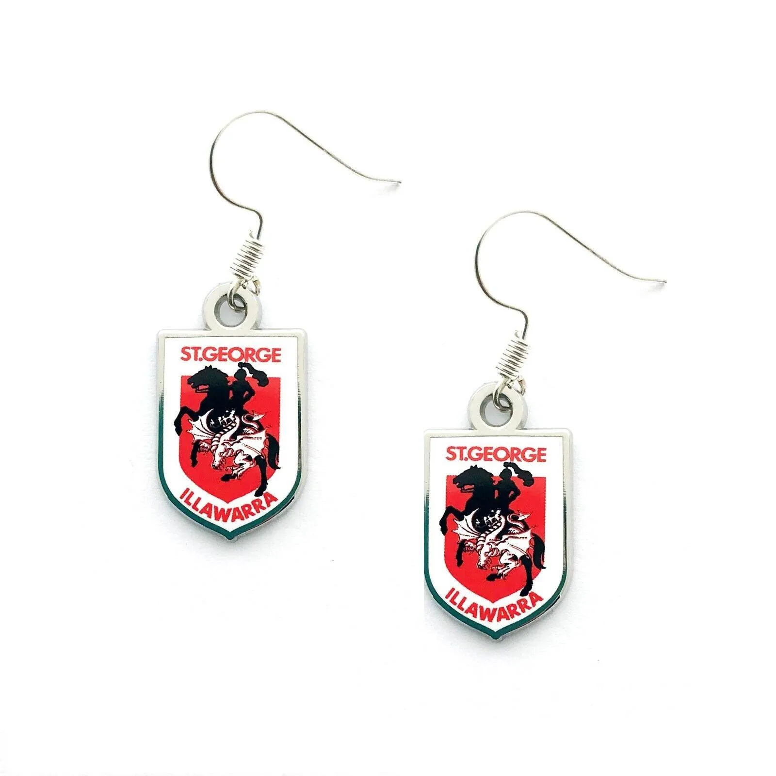 NRL Logo Metal Earrings - St George Illawarra Dragons - Surgical Steel - Drop