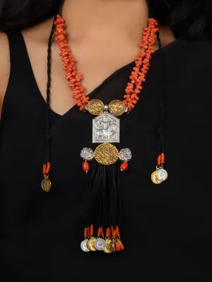 Orange Color Dual Tone Tribal Necklace - MR-N70