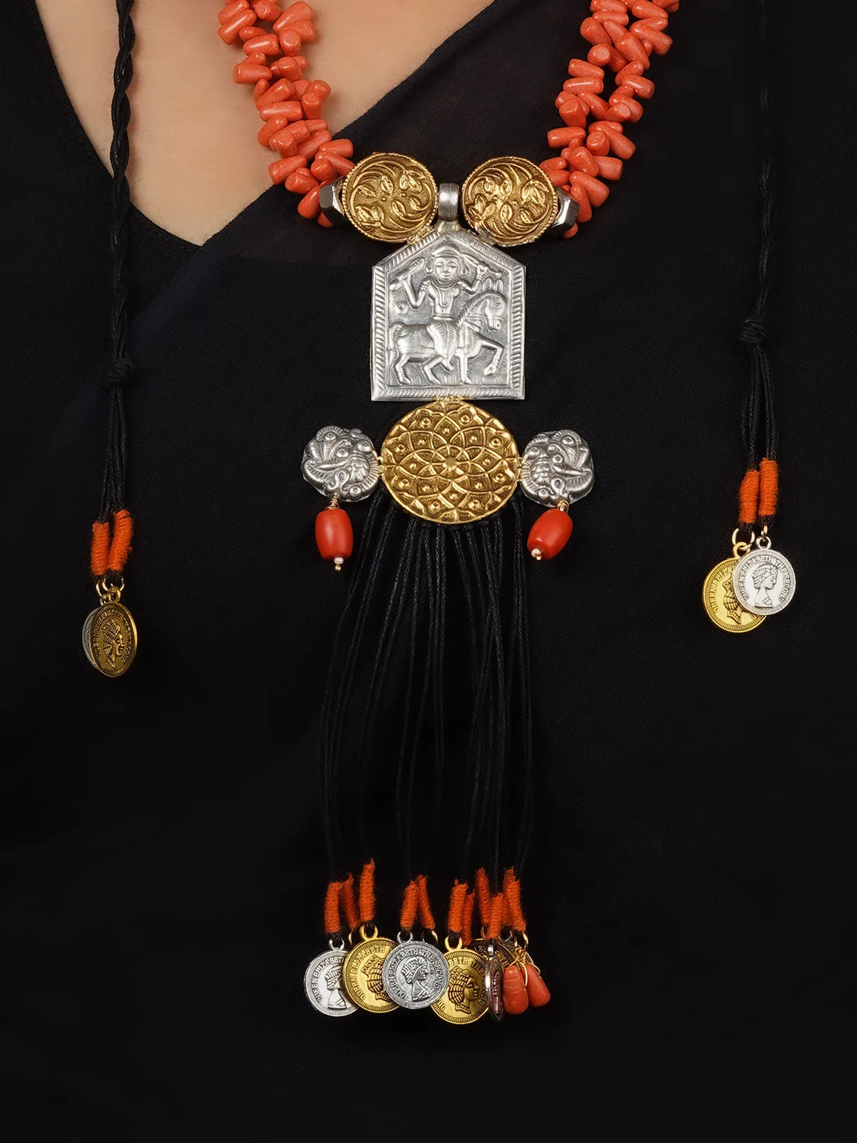 Orange Color Dual Tone Tribal Necklace - MR-N70