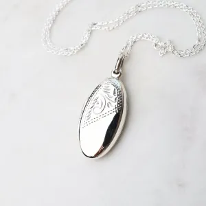 Oval Locket Necklace with Etched Pattern