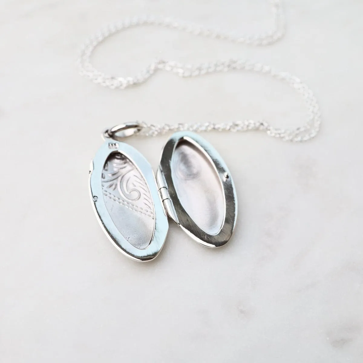 Oval Locket Necklace with Etched Pattern