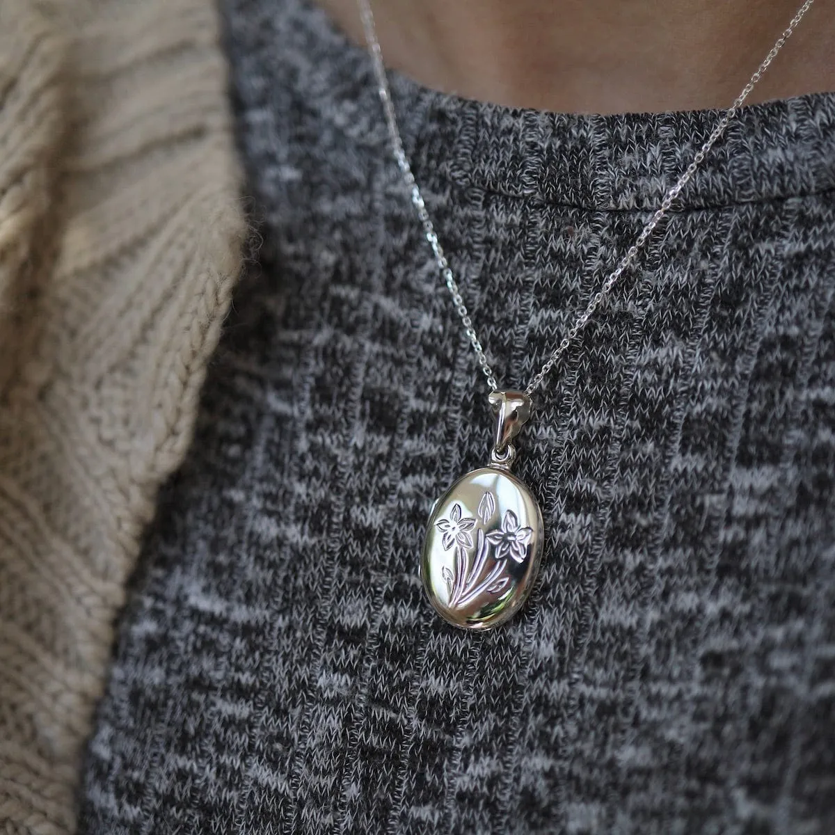 Oval Locket Necklace with Floral Details