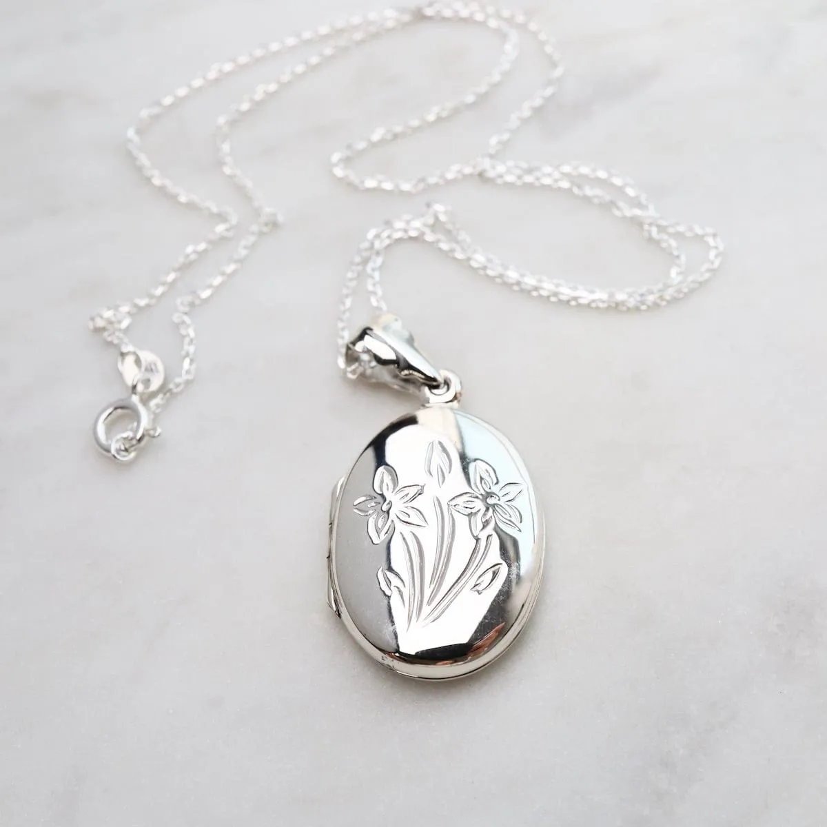 Oval Locket Necklace with Floral Details