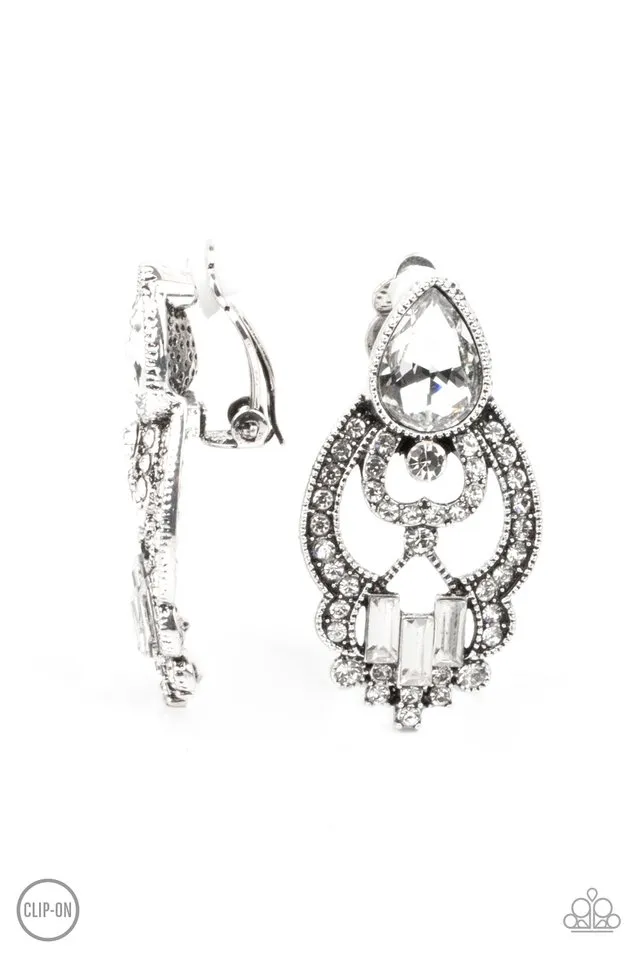 Paparazzi Earring ~ Glamour Gauntlet - White