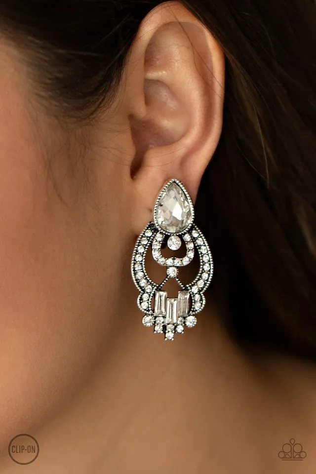 Paparazzi Earring ~ Glamour Gauntlet - White