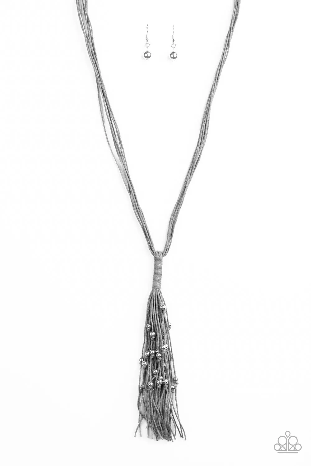 Paparazzi Hand-Knotted Knockout - Silver Tassel Necklace