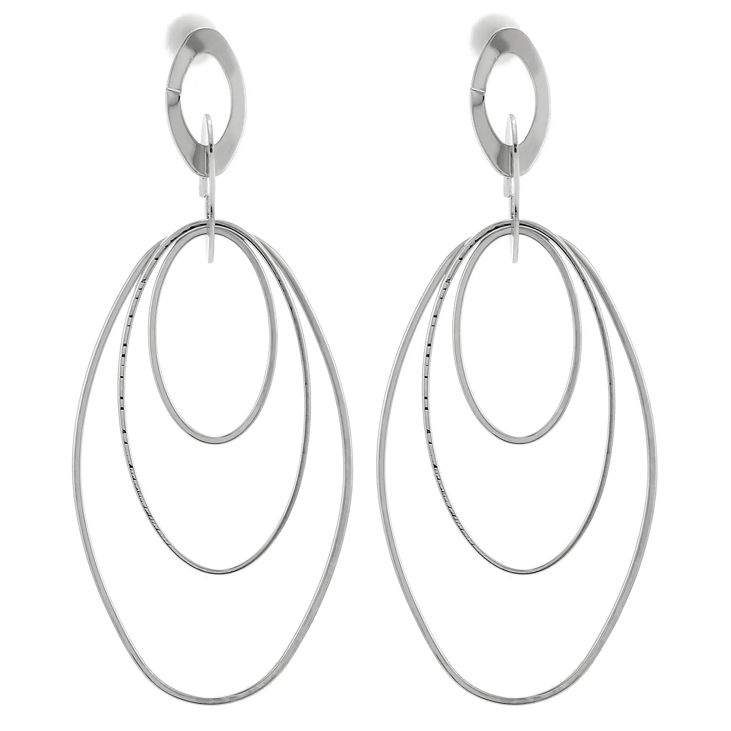 Party Event Dress Statement Earrings Three-layered Open Ovals Link Long Drop Dangle, Fashionable