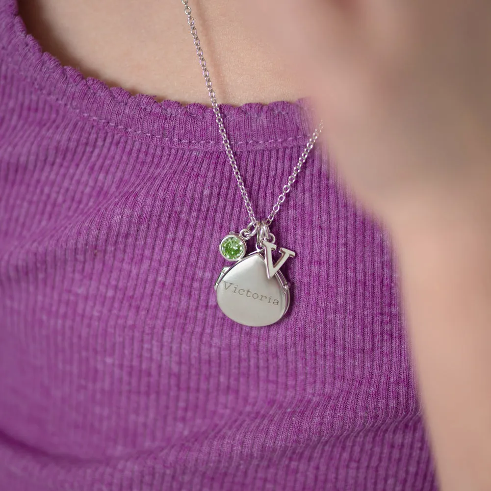 Pear Shaped Photo Locket Kids / Children's / Girls Pendant/Necklace Personalized / Engravable - Sterling Silver