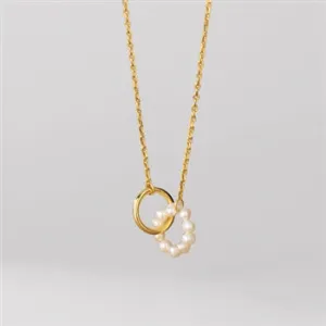 Pearl and gold hoop necklace