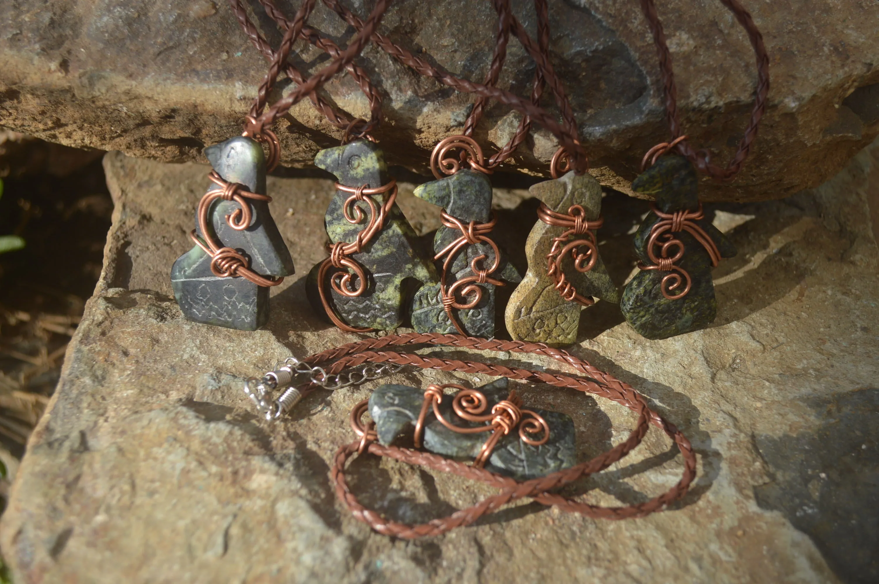 Polished Ancient Eagle Copper Wire Wrapped Pendants x 6 From Zimbabwe