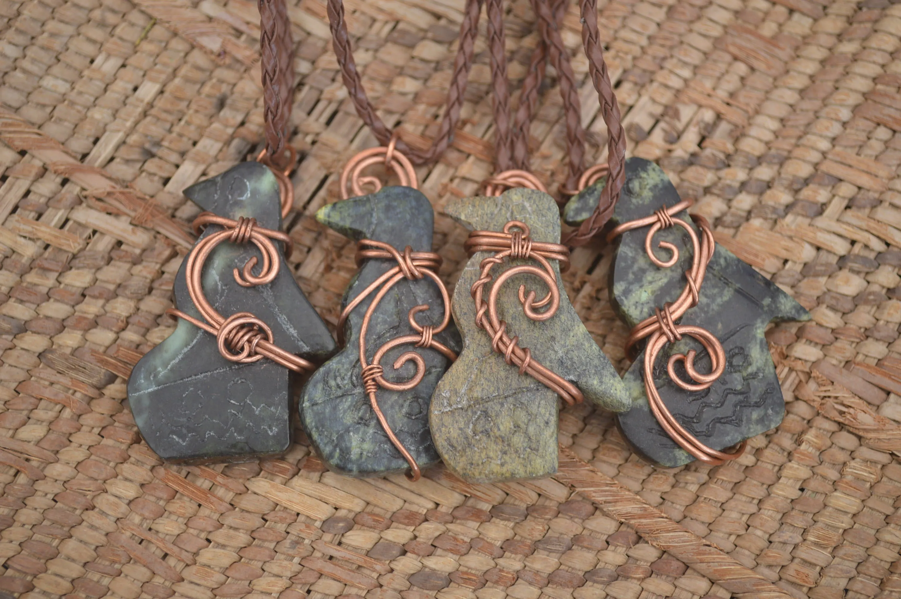 Polished Ancient Eagle Copper Wire Wrapped Pendants x 6 From Zimbabwe