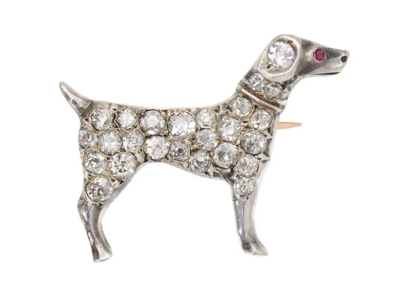 Puppy Love - Antique Diamond Dog Brooch