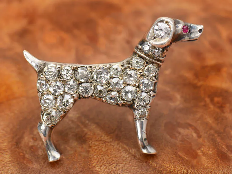 Puppy Love - Antique Diamond Dog Brooch