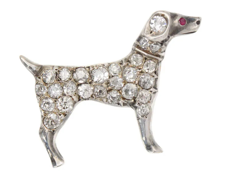 Puppy Love - Antique Diamond Dog Brooch