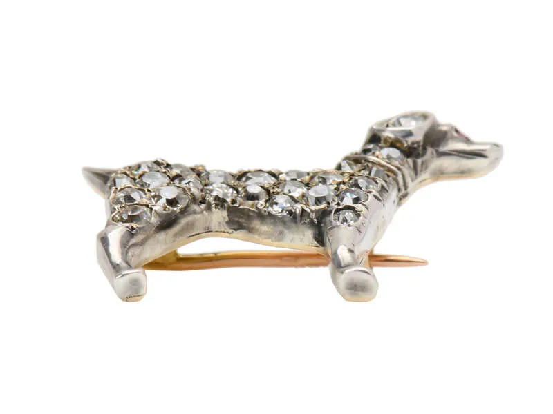 Puppy Love - Antique Diamond Dog Brooch