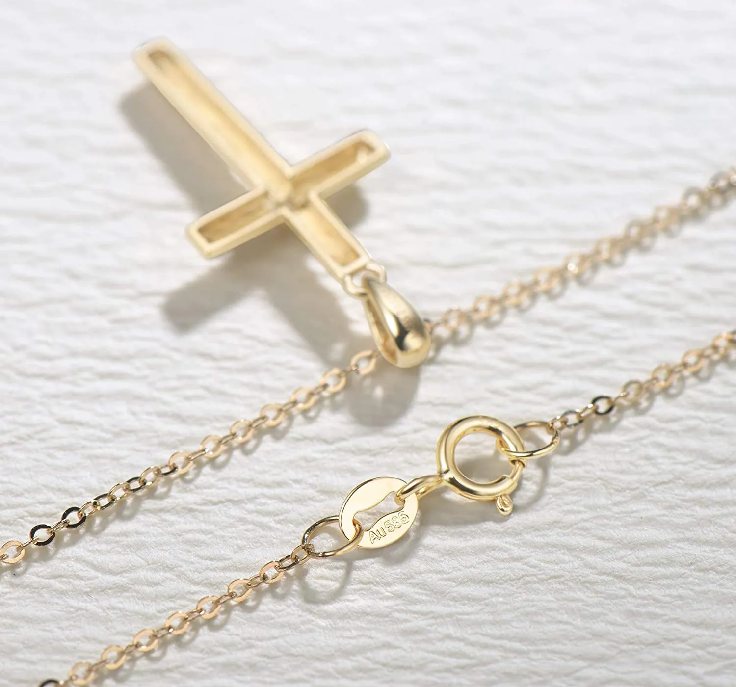 "Faith In Heart" 14K Yellow Gold Diamond Cross Necklace