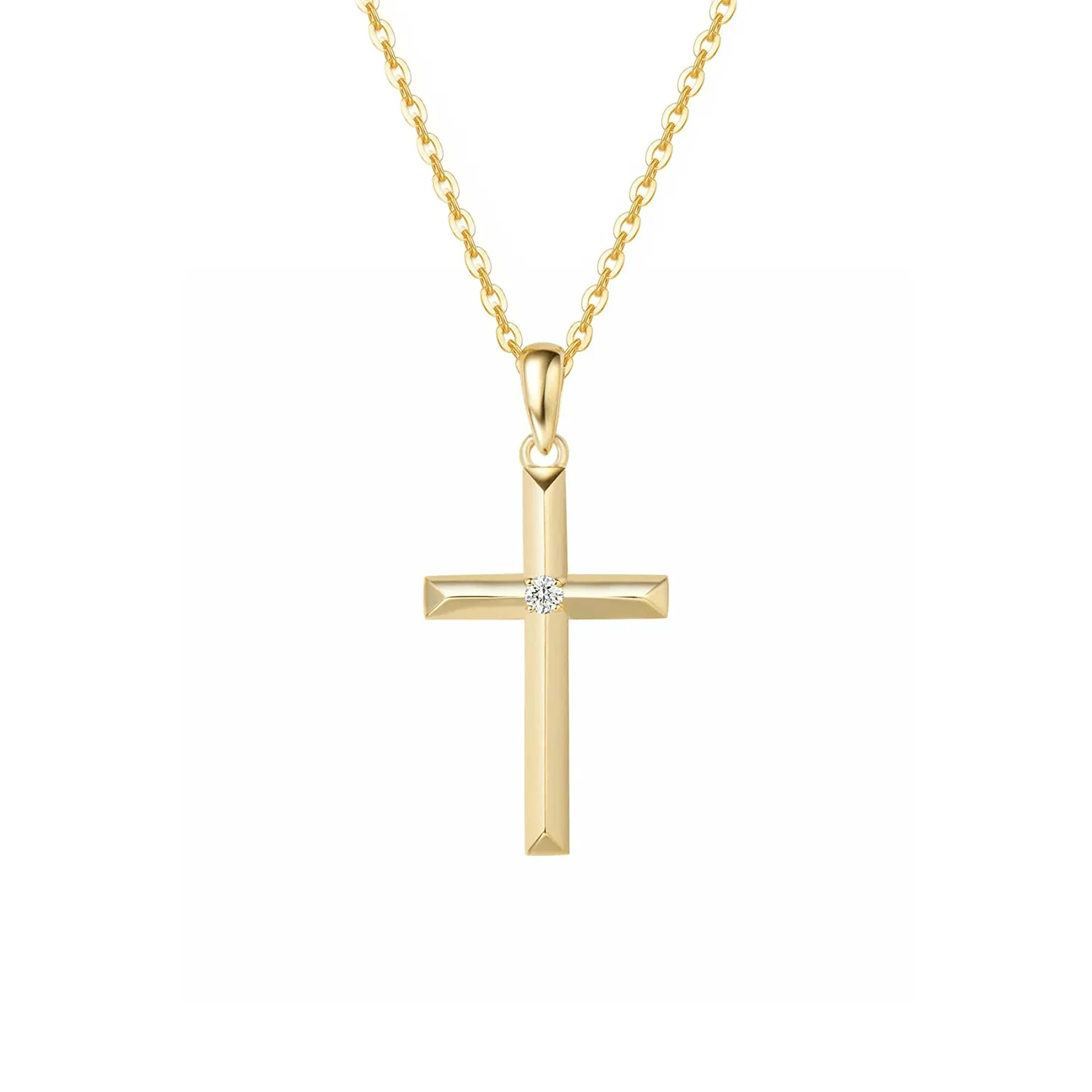 "Faith In Heart" 14K Yellow Gold Diamond Cross Necklace