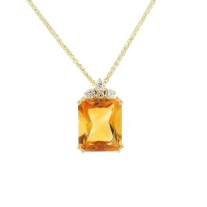 Radiant Cut Citrine and Canadian Diamond Pendant