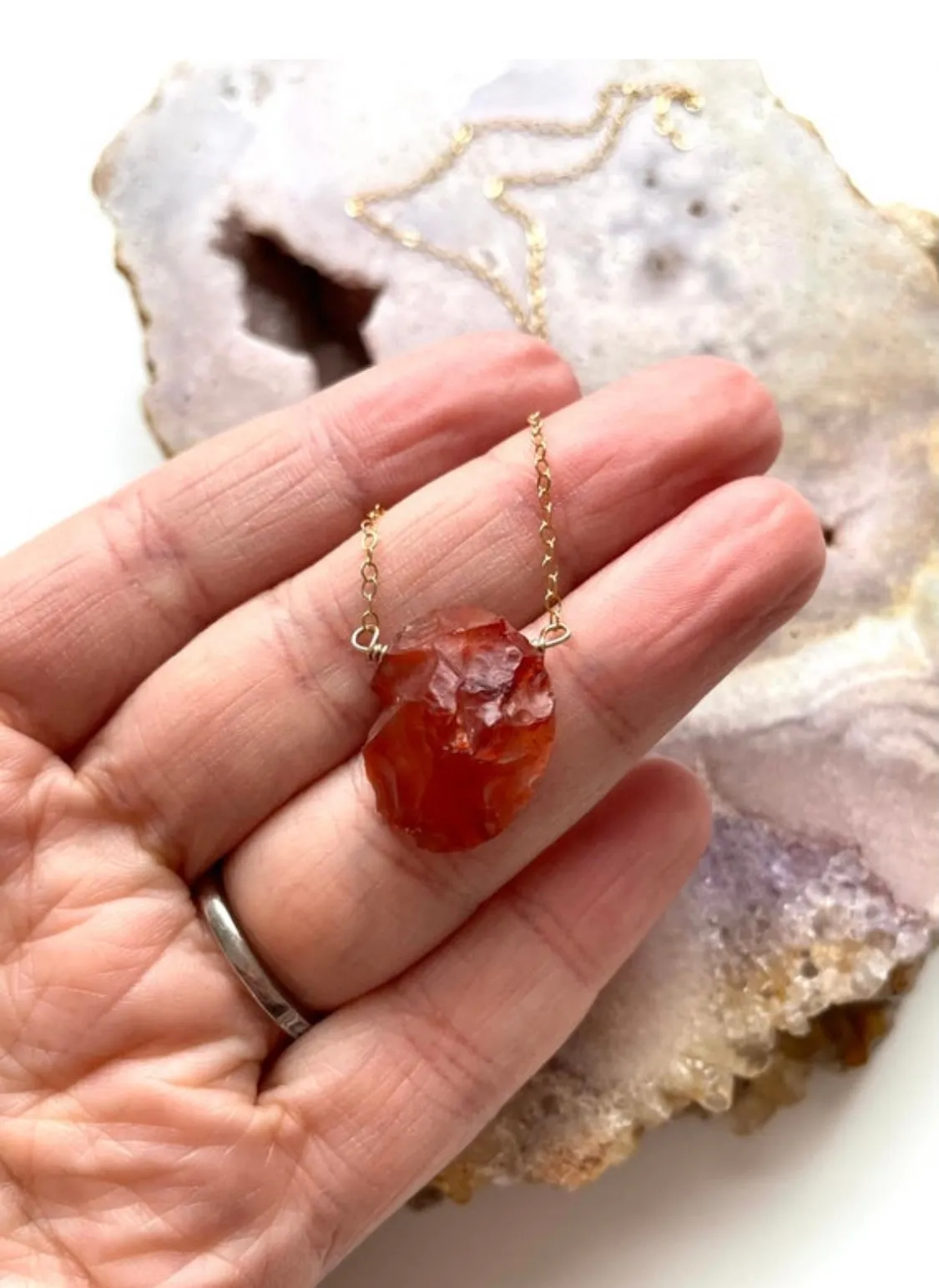 Raw Carnelian Necklace - Crystal Necklace - Carnelian Jewelry - Sacral Chakra Necklace - Gift For Her