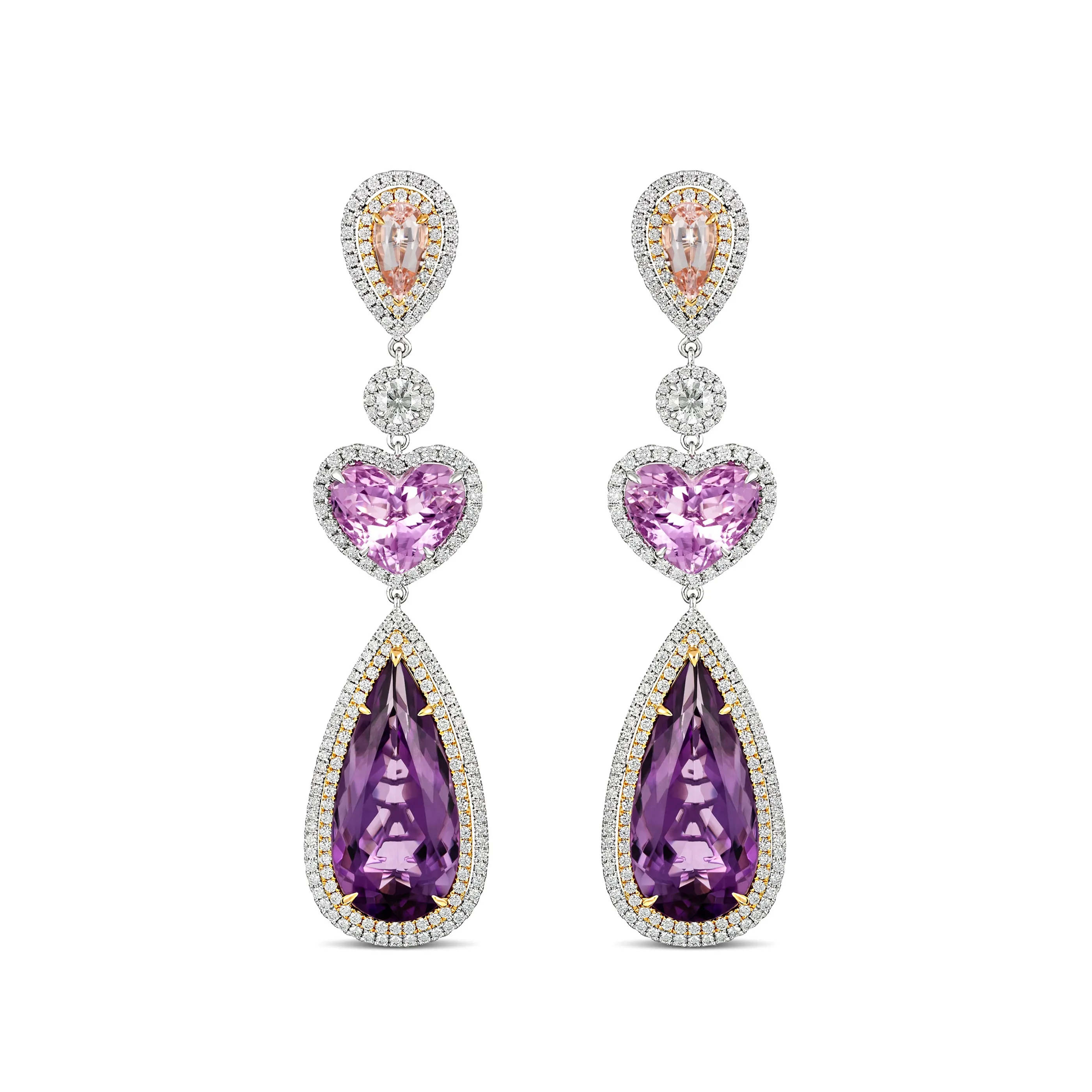 Regal Collection® Gemstone and Diamond Drop Multi Shape Earrings | White Gold