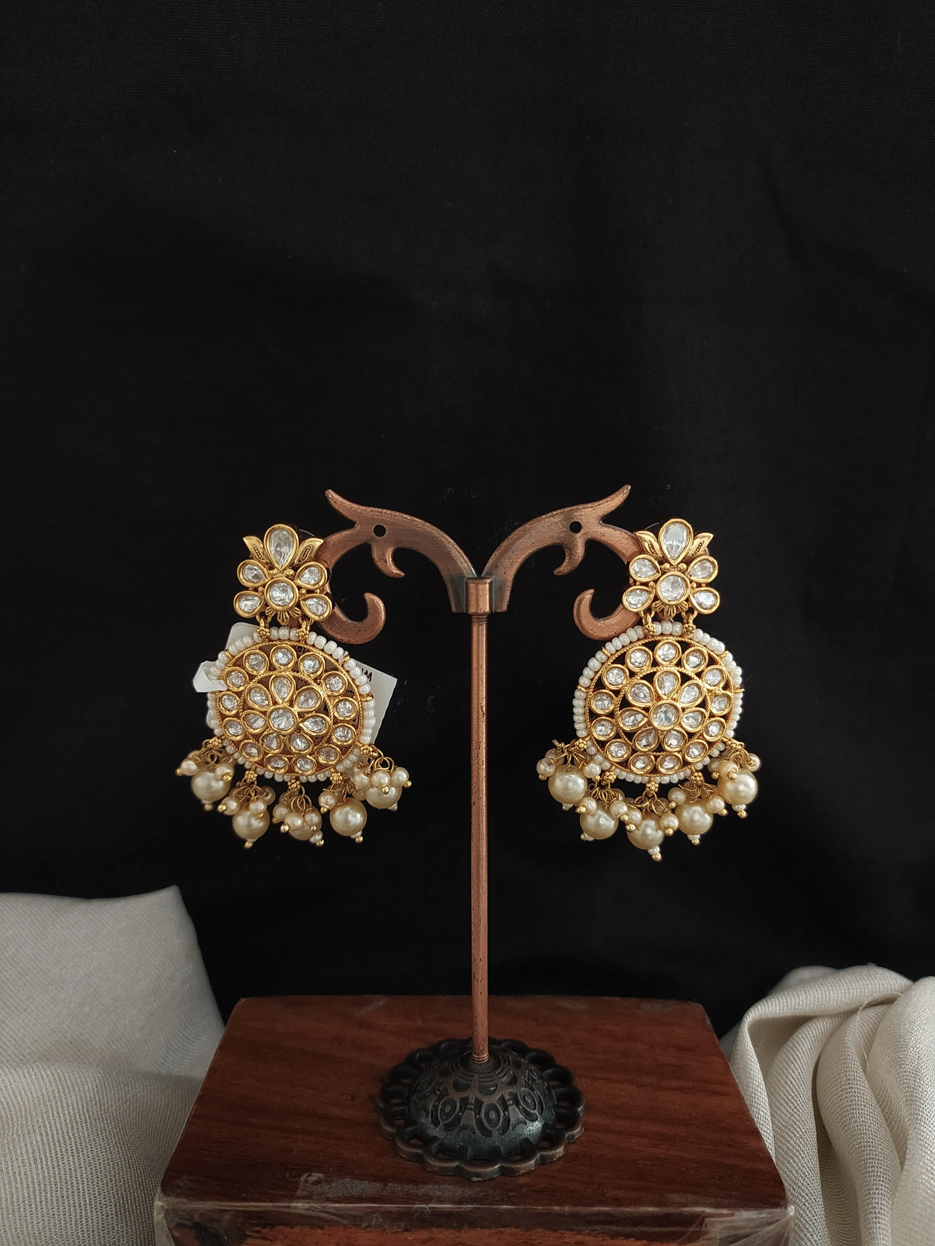 Regal Radiance Gold Plated Classic Kundan & Pearl Earrings